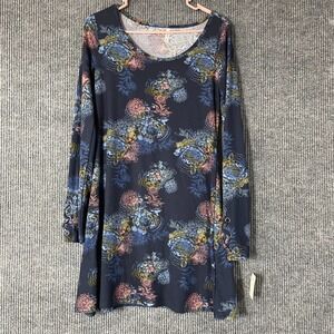 MUDD Dress Womens Small S Blue Floral AOP Long Sleeve BOHO Short Beach NEW‎ NWT